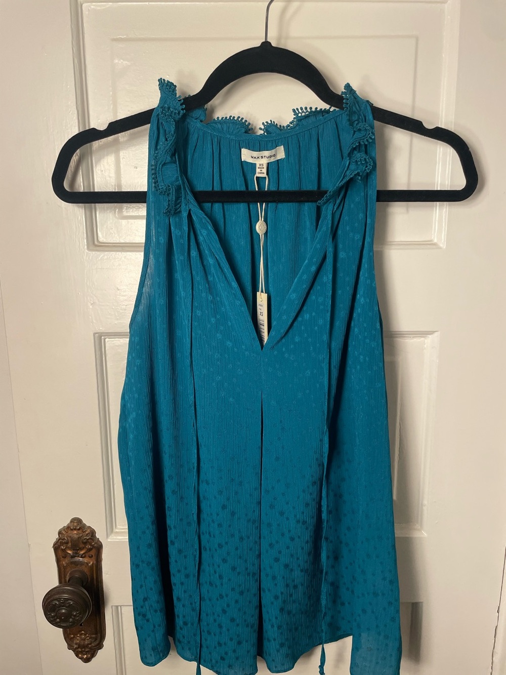 Max Studio Teal Crochet-Trim Halter Camisole